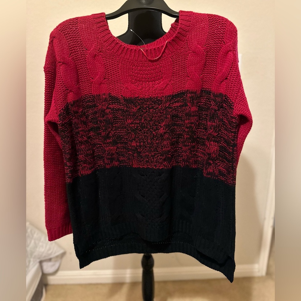 Carol Rose Knit Colorblocked Sweater,‎ size Medium red and black. NWOT